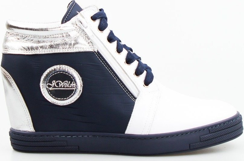 Wolski Sneakersy koturny skórzane granatowe J. Wolski-40
