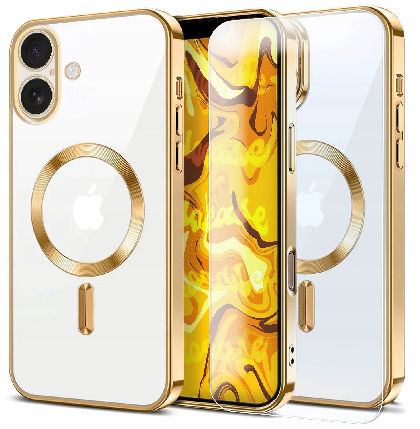 Etui Do Magsafe Do Apple iPhone 16 (Złote, Wzmacniane, Plecki) Szkło 9H