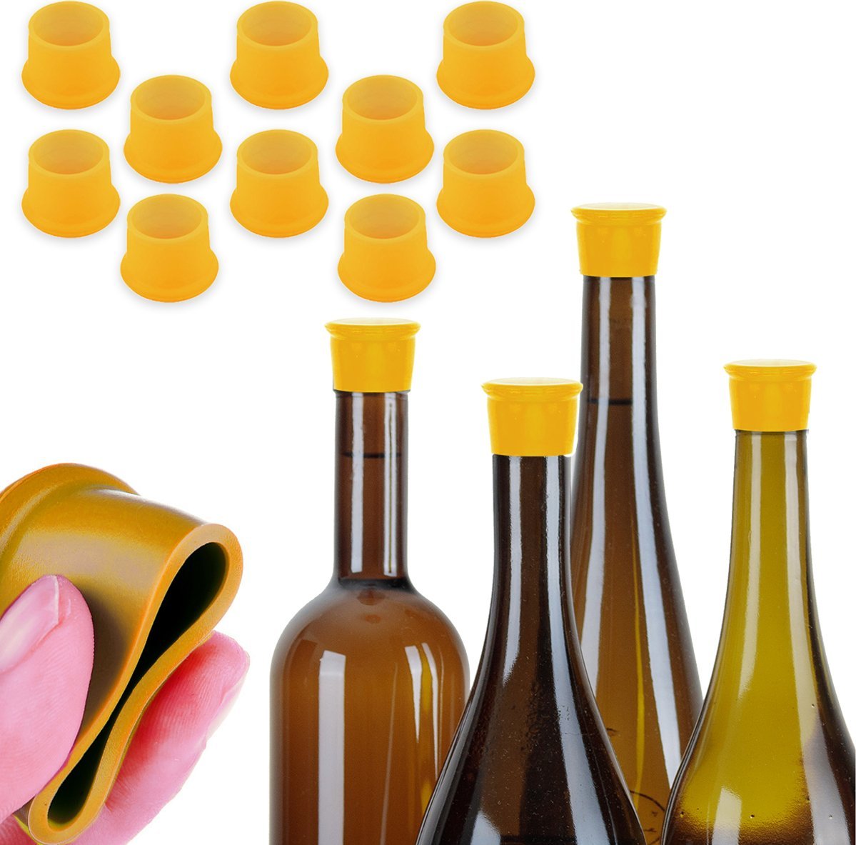 Heckermann Zestaw 10x Zatyczka silikonowa korek do butelek ŻÓŁTA