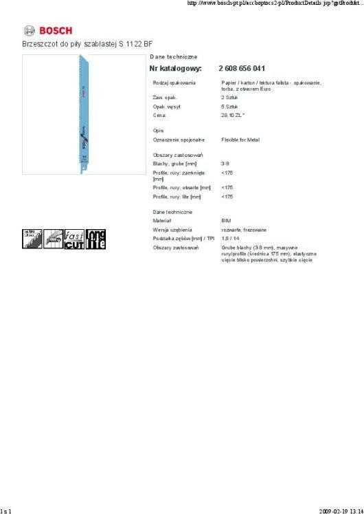 Bosch Brzeszczot do piły szablastej Flexible for Metal 225x19x0,9mm S1122BF 2szt. 2608656041