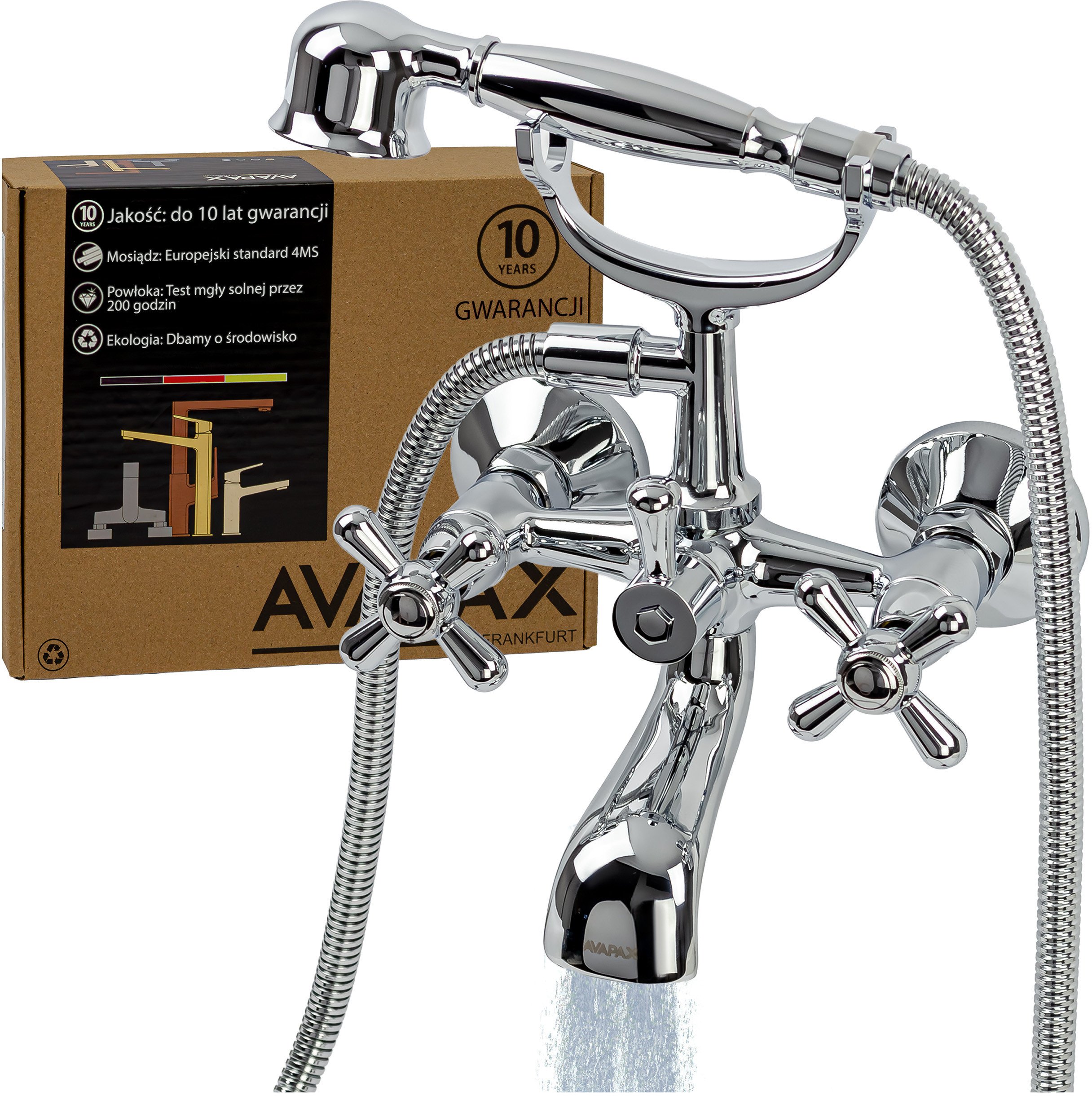 AVAPAX ABZA211121 ZAHARRA Bateria wannowa ścienna dwuuchwytowa z zestawem natryskowym,