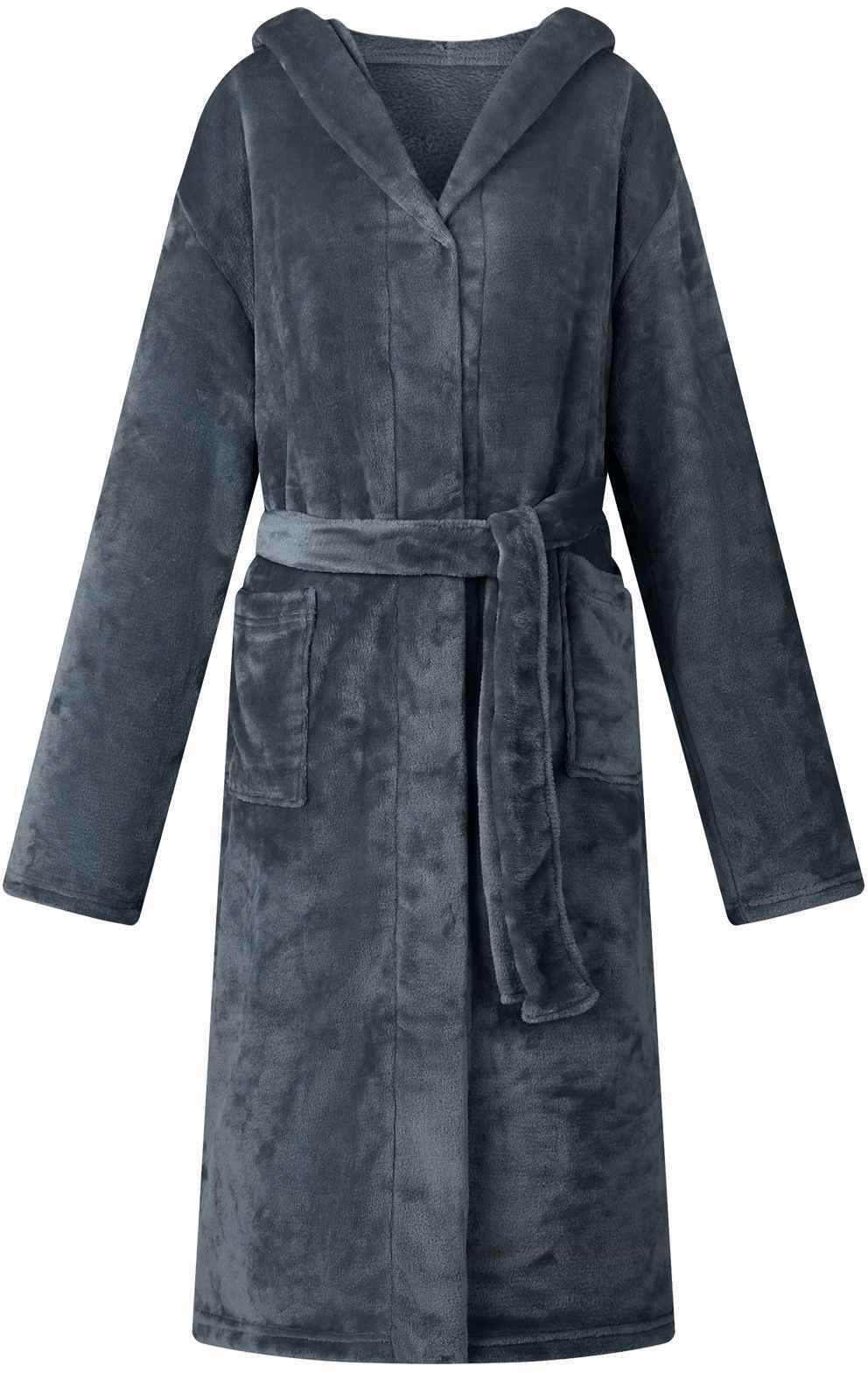 vidaXL Szlafrok z kapturem granatowy flanelowy xxxl