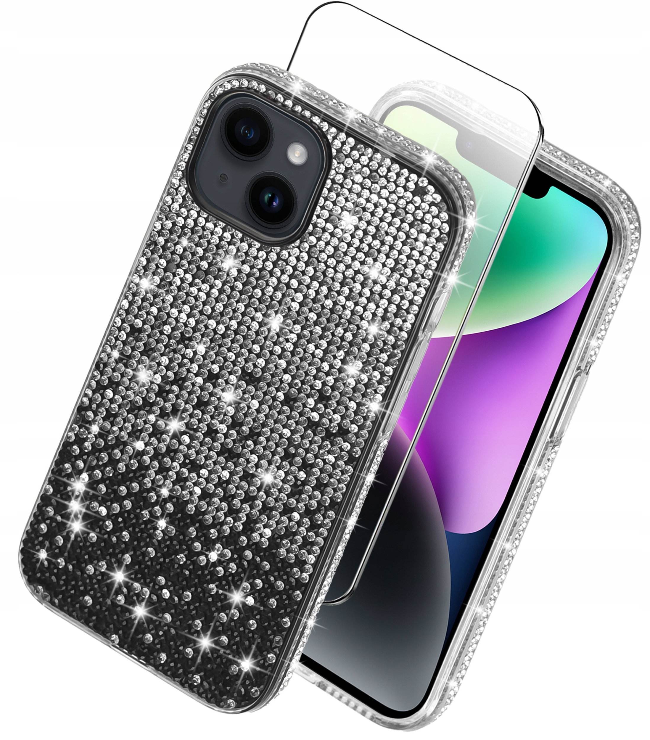 Etui do iPhone 13 | 14 silikonowe BROKAT DIAMOND Szkło ochronne na ekran 9H