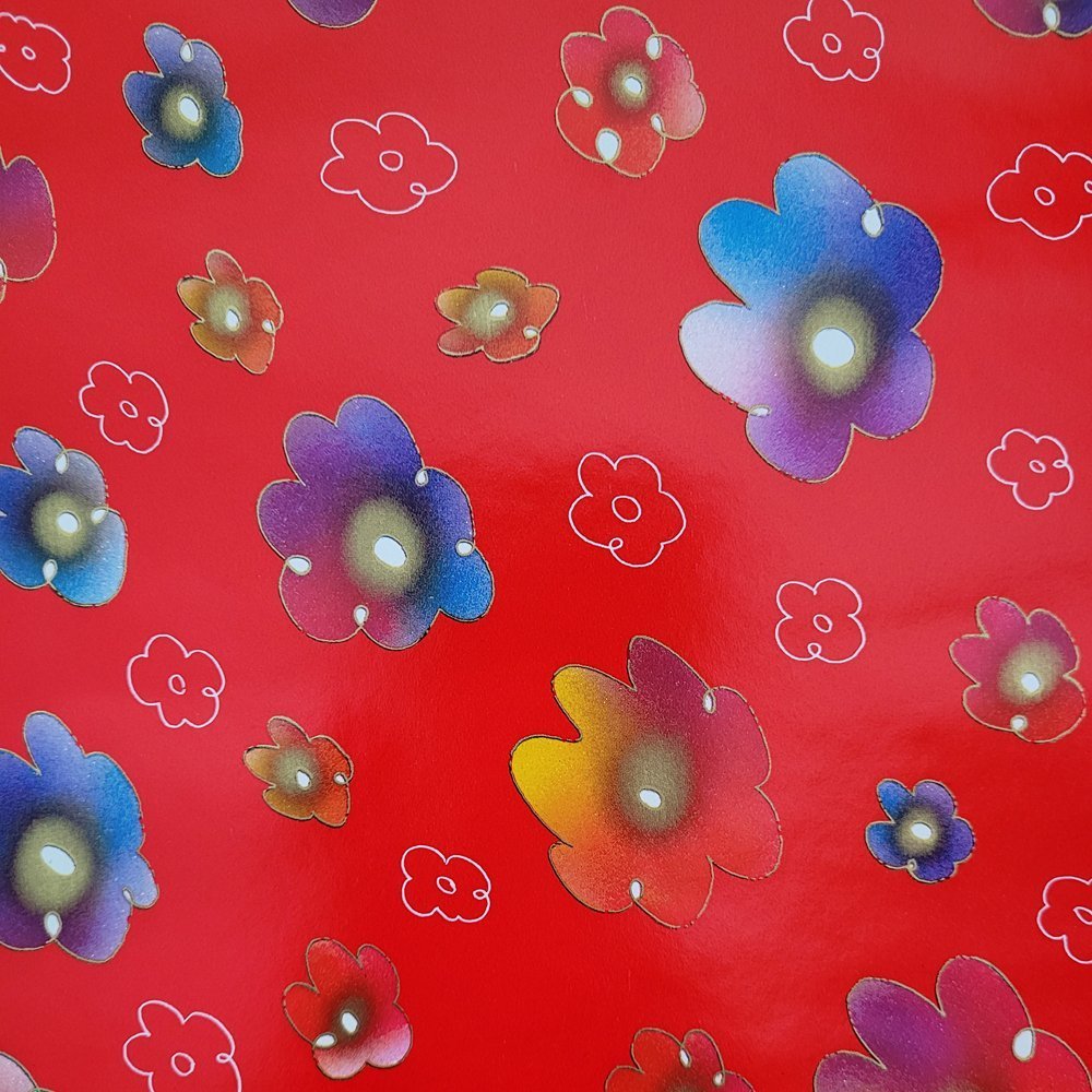 Papier czerwony kwiaty do pakowania 57cmx2m 2m345