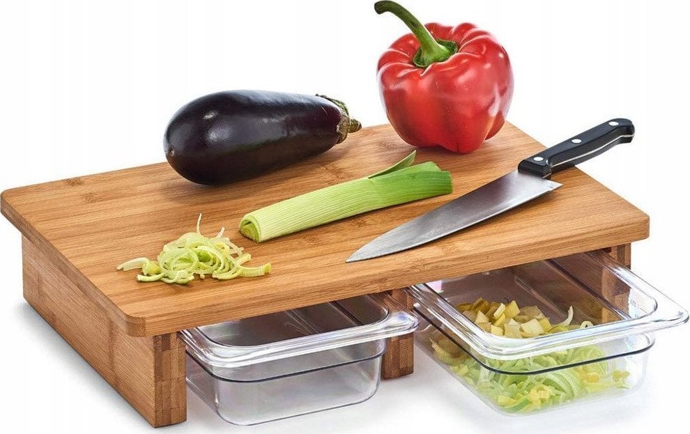 Deska do krojenia Zeller Deska bambusowa do krojenia z tackami, deska do krojenia na blat, deski kuchenne, deski do krojenia drewniane, akcesoria kuch