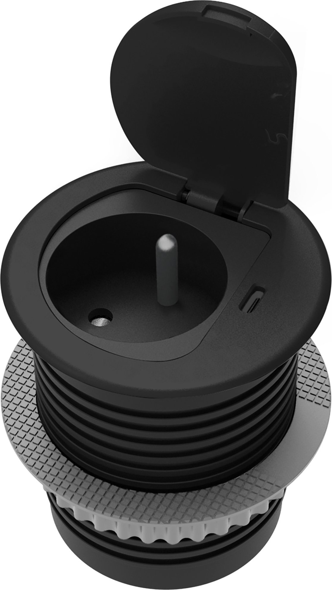 Orno Gniazdo meblowe ?6cm wpuszczane w blat z pokrywką, ładowarką USB i przewodem 1,9m, 1x2P+Z (French), 1xUSB (typ C; 20W), czarne