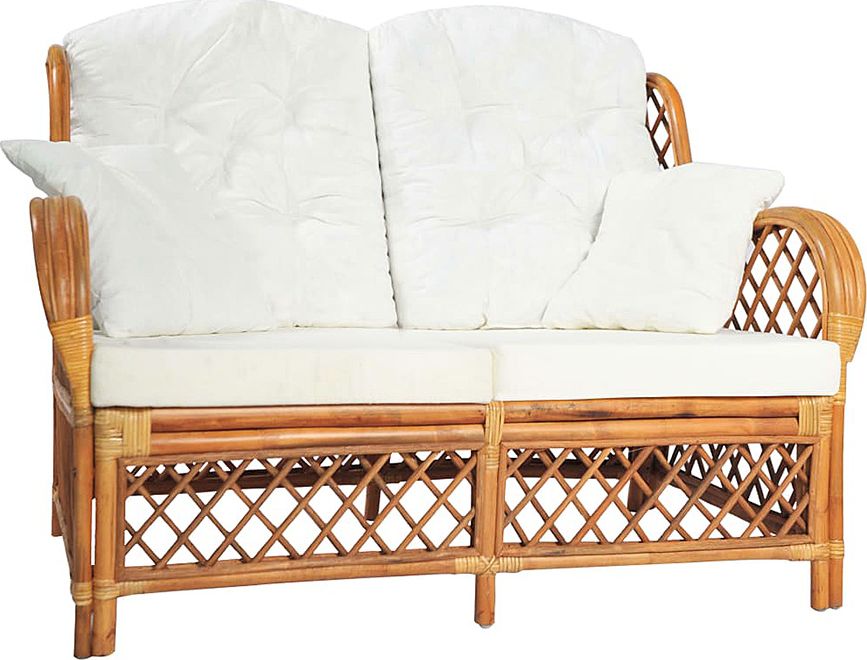 Elior 2-osobowa sofa jasnobrązowa, naturalny rattan i lniana tapicerka - Zumea