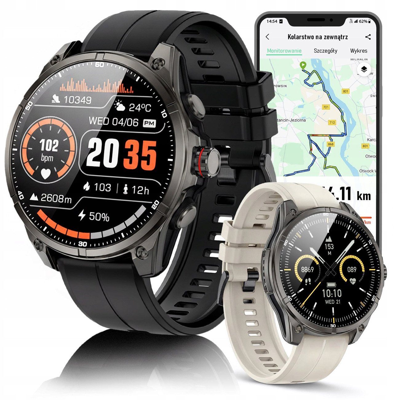 Smartwatch Męski Zegarek Menu PL GPS Amoled Rozmowy Wodoodpony 5ATM 670mAh