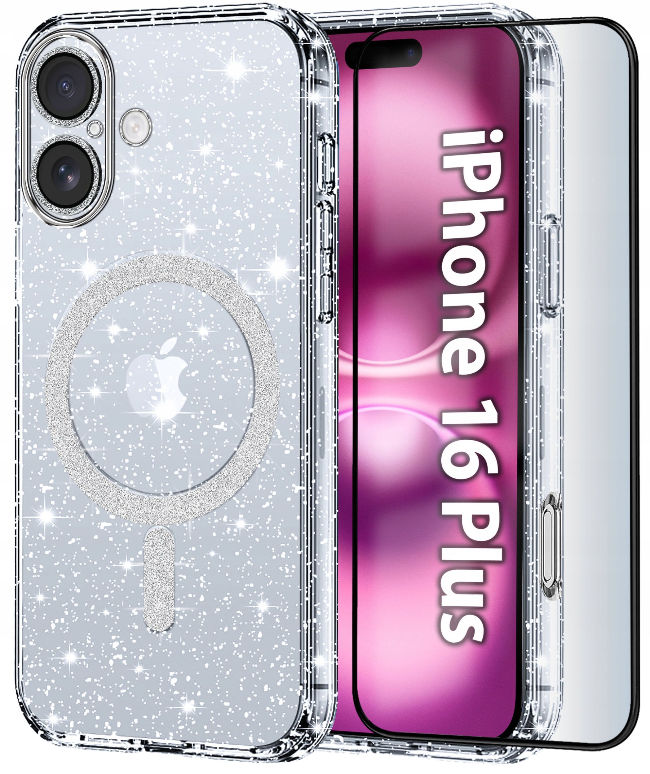Etui do iPhone 16 Plus BROKATOWE do MagSafe CLEAR SHINE Szkło na ekran