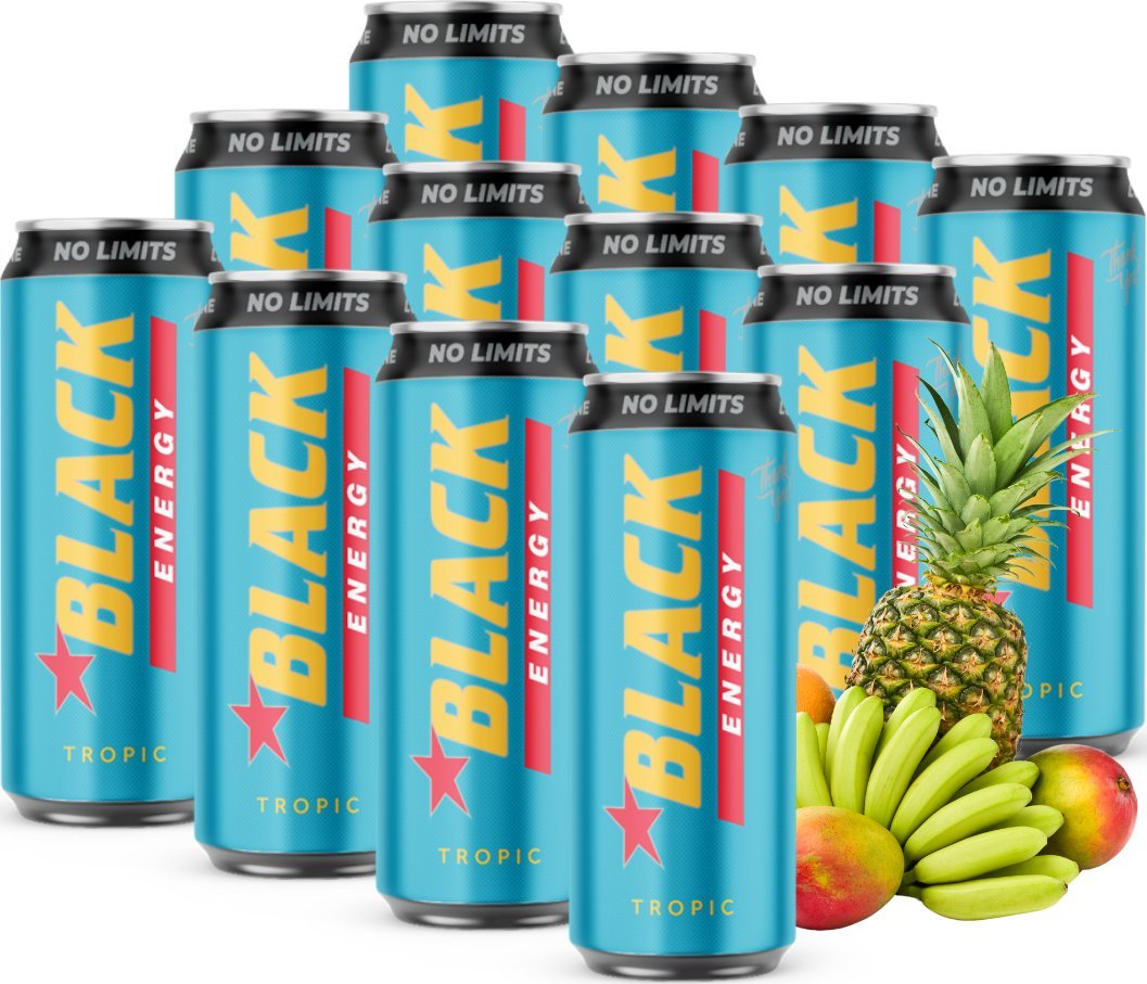 Black Black Energy No limits Napój gazowany o smaku owoców tropicalnych 500 ml x 12 sztuk