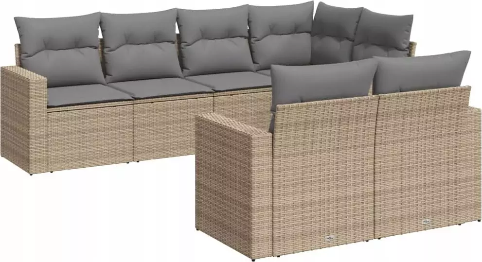 vidaXL 7-częściowy zestaw wypoczynkowy do ogrodu, z poduszkami, beżowy