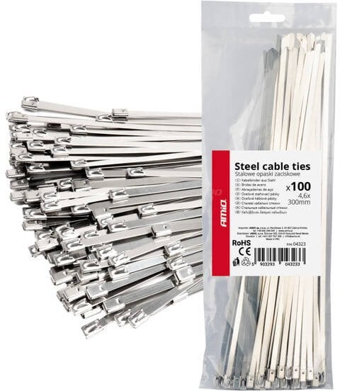 Opaski zaciskowe metalowe ze stali nierdzewnej 4.6x300mm 100 szt. amio-04323