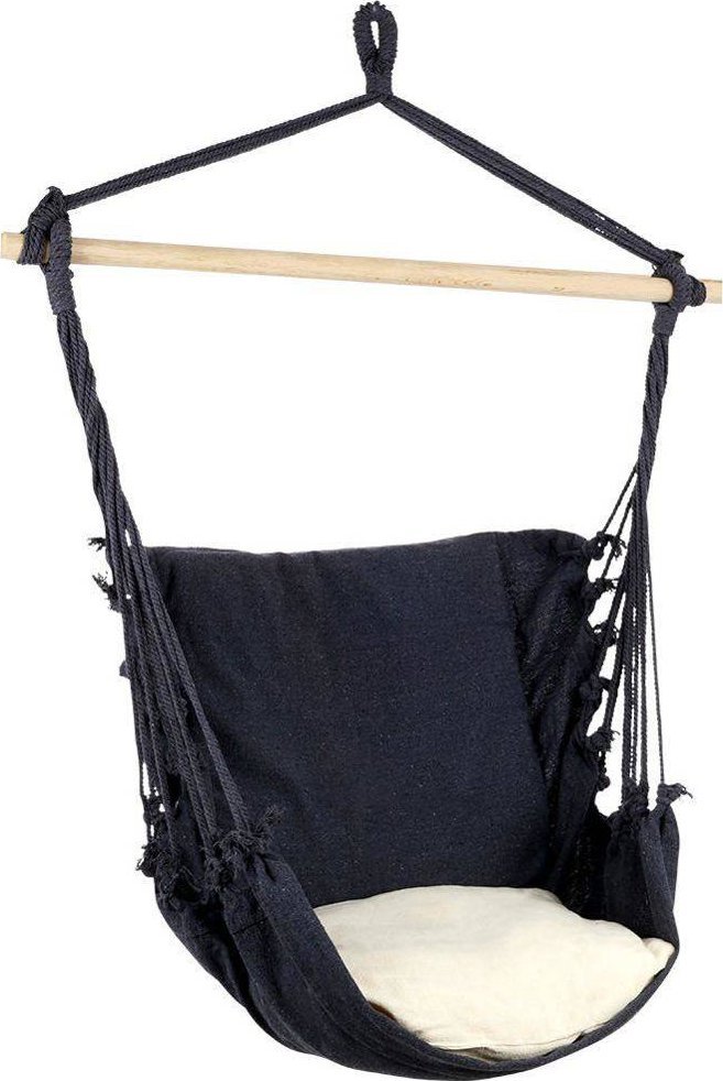 ProGarden Hamak brazylijski fotel podwieszany huśtawka grafitowa poducha beżowa