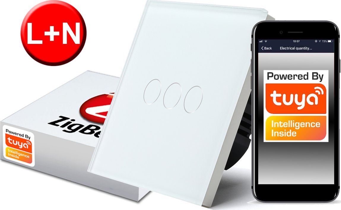 Włącznik Dotykowy ZigBee TUYA 3obw. biały # L+N