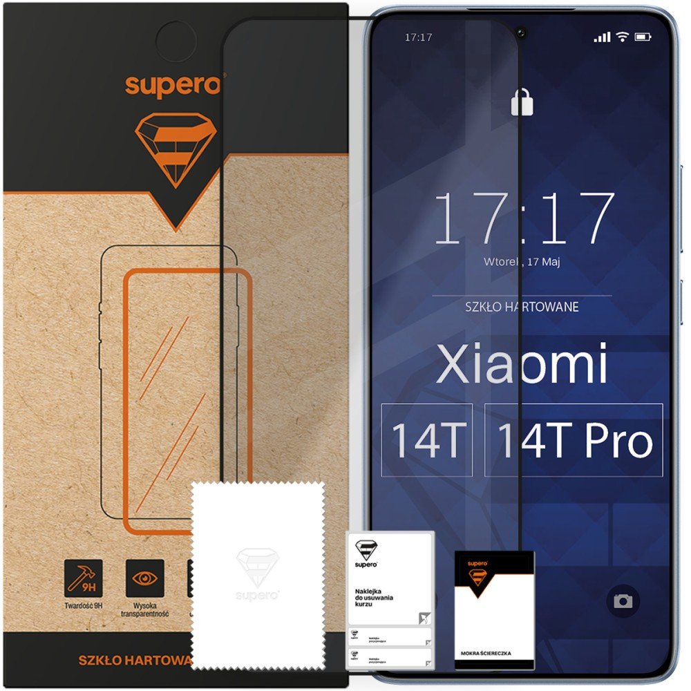 Szkło hartowane Supero do Xiaomi 14T/14T Pro, z czarną ramką
