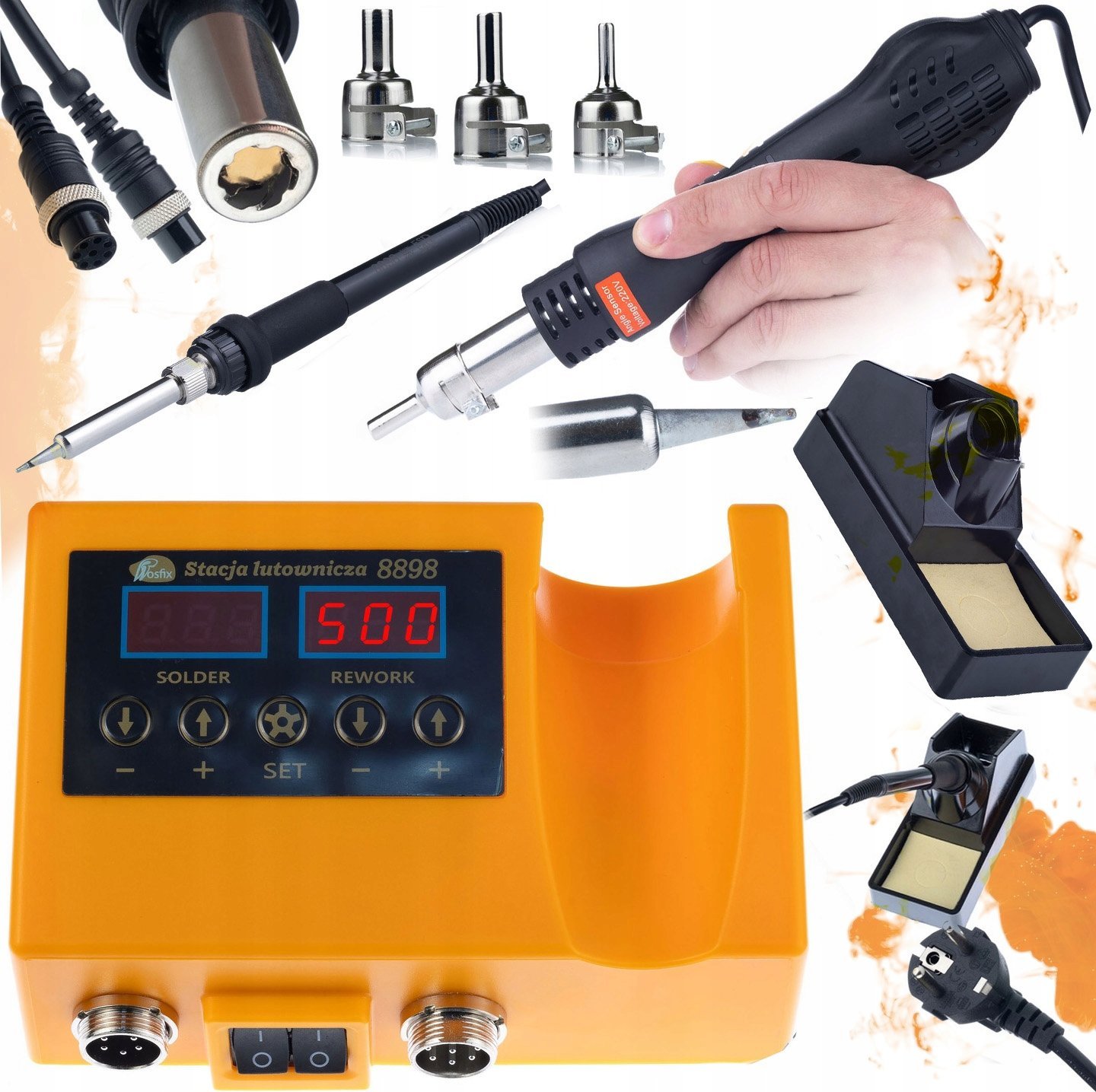Rosfix ZESTAW STACJA LUTOWNICZA LUTOWNICA HOT-AIR MOCNA ROSFIX 660W ŻELAZKO SIATKI