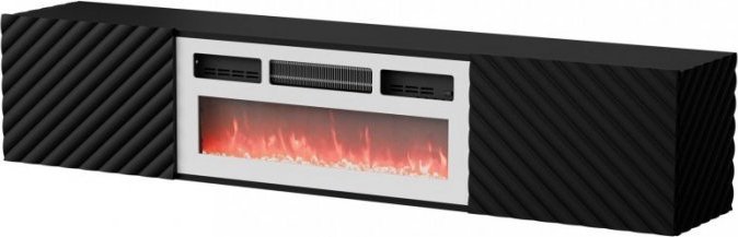 Cama Meble Szafka RTV LARA 183x35x37 czarny mat + biały kominek