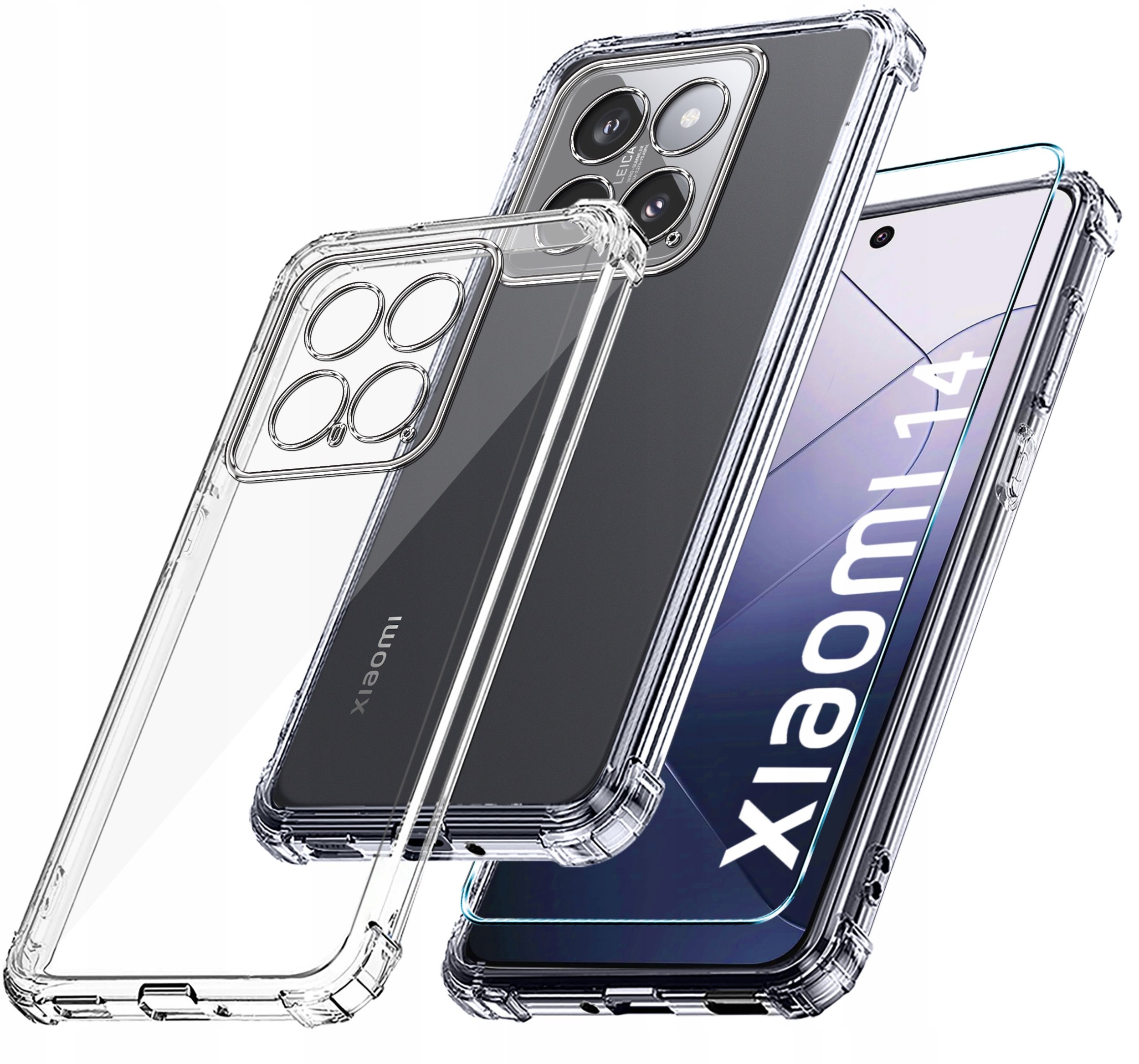 Etui do Xiaomi 14 ANTI-SHOCK CLEAR CASE PLECKI + Szkło OCHRONNE 9H