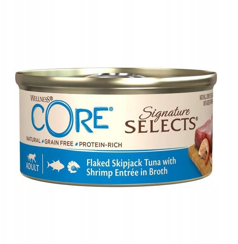 Core Signature Selects Flaked Tuna, karma mokra, dla doros�ych kot�w, tu�czyk i krewetki, 79g, puszka