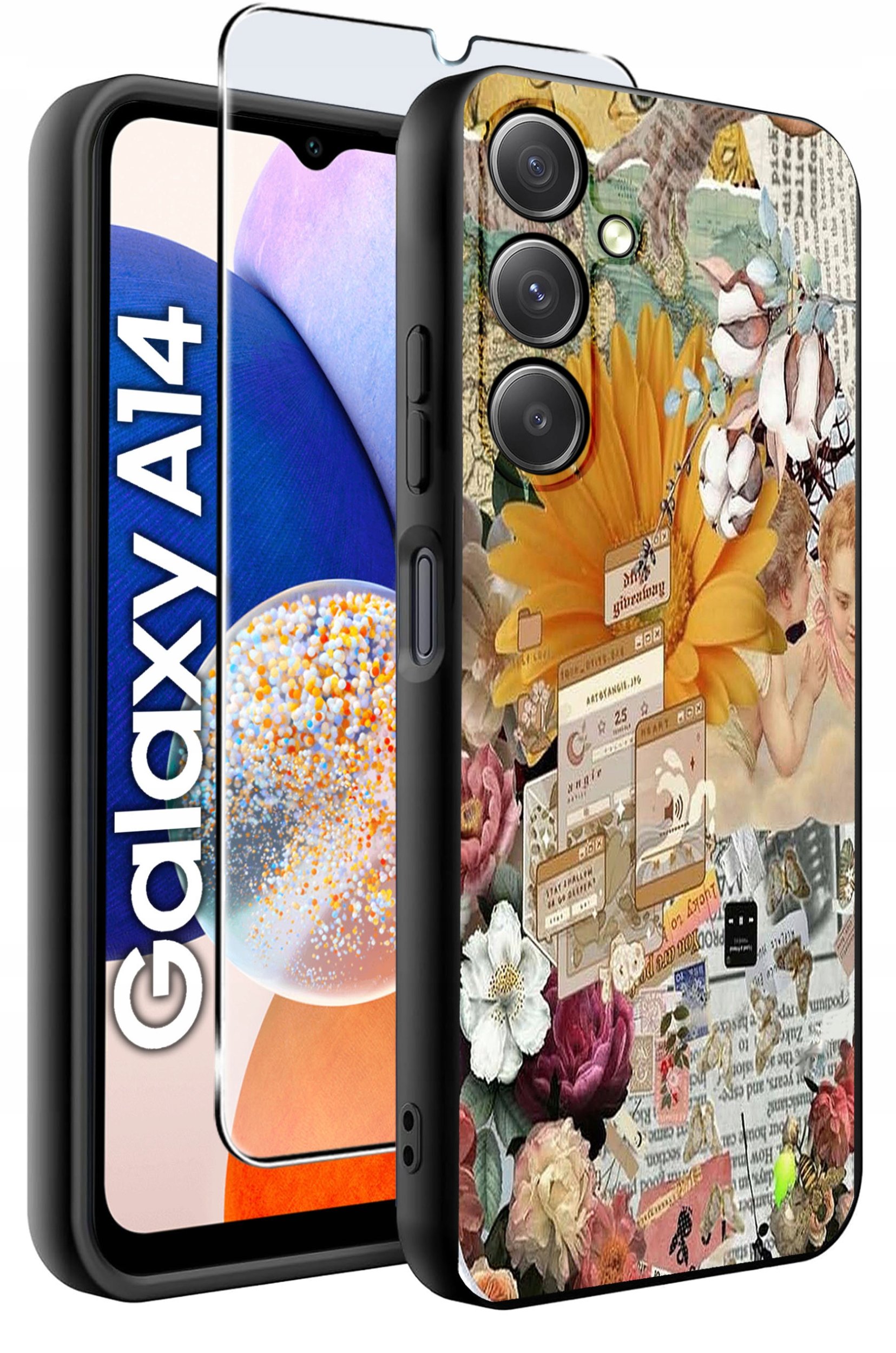 ETUI do Samsung A14 5G WZORY | SILIKONOWE MATT CASE + SZKŁO HARTOWANE 9H