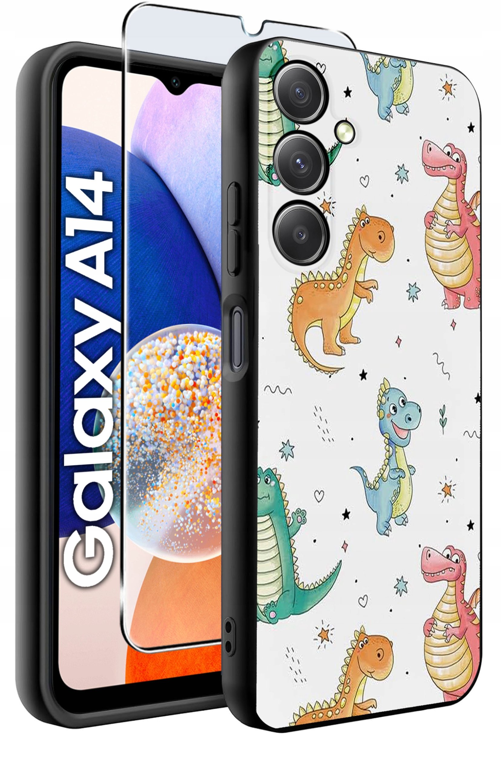 ETUI do Samsung A14 5G WZORY | SILIKONOWE MATT CASE + SZKŁO HARTOWANE 9H