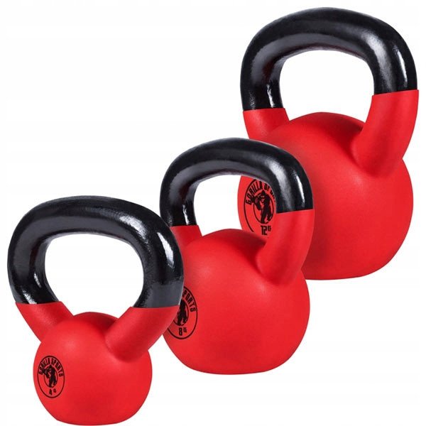 Zestaw kettlebelli żeliwo gumowane 4kg, 8kg, 12kg