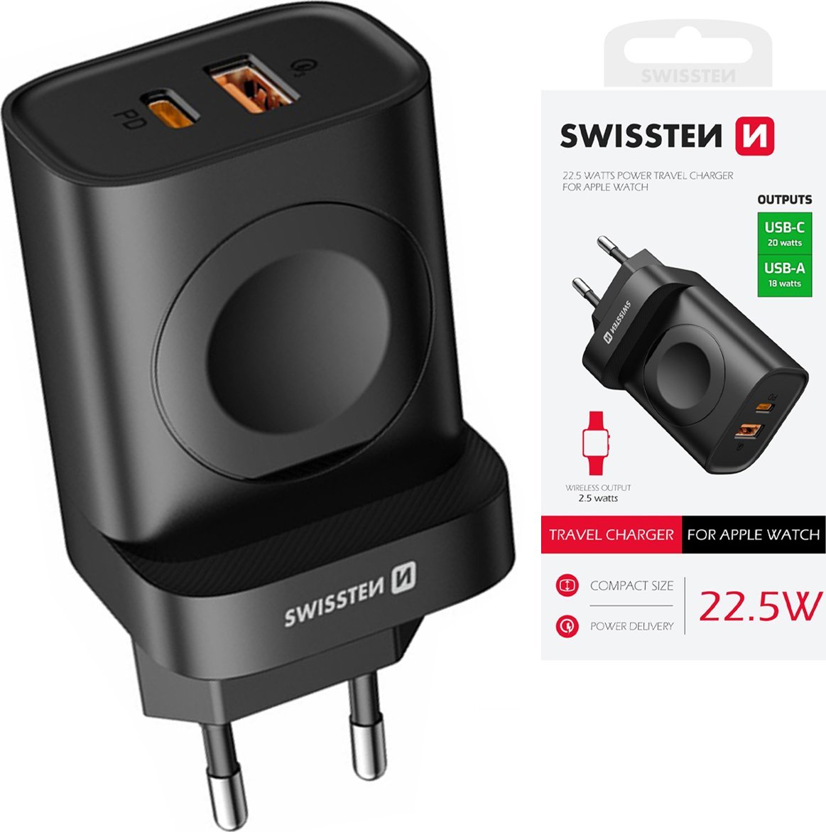 Zasilacz do laptopa Sourcing Swissten Travel Network Charger USB-A / USB-C / iWatch