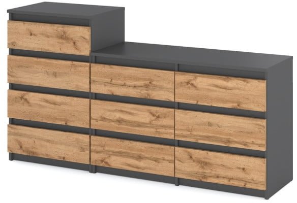 Komoda 10 Szuflad Nowoczesna Młodzieżowa Szafka Rtv Loft 160cm Szary Wotan