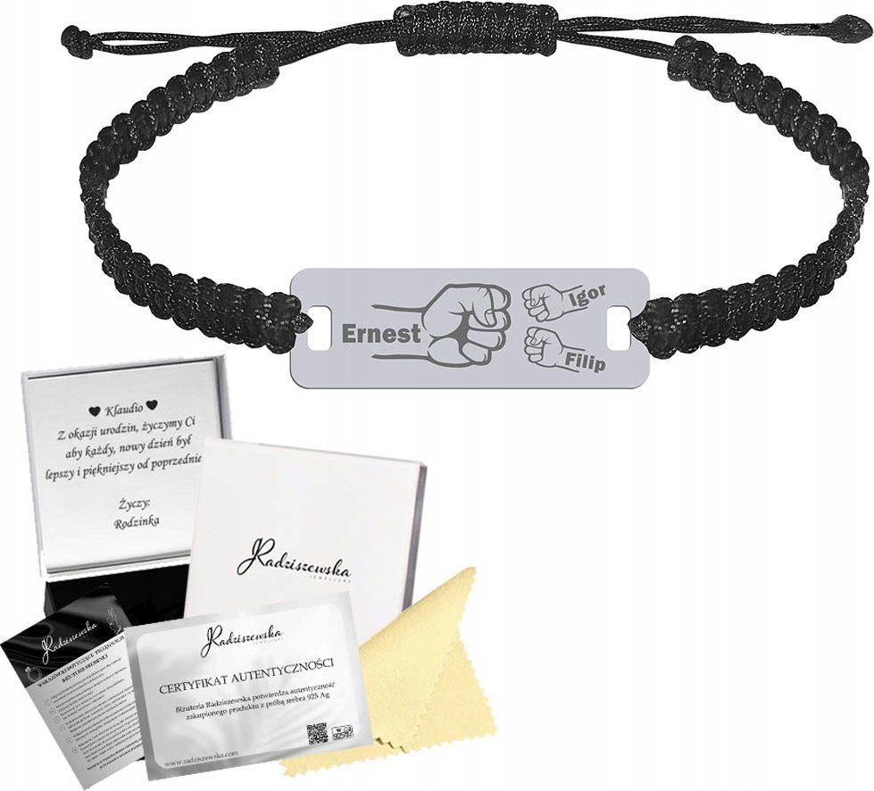 Radziszewska Jewellery Bransoleta Srebrna dla Taty z Grawerem Tata Dzieci 925 Sznurek Prezent