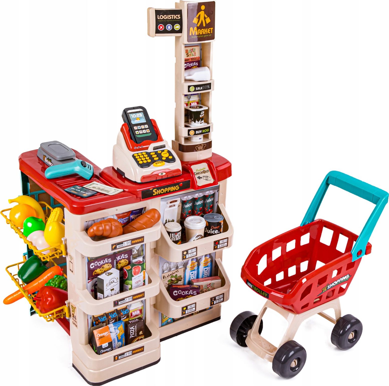 Supermarket, Sklep, Wózek Skaner, Kasa Sklepowa + Akcesoria
