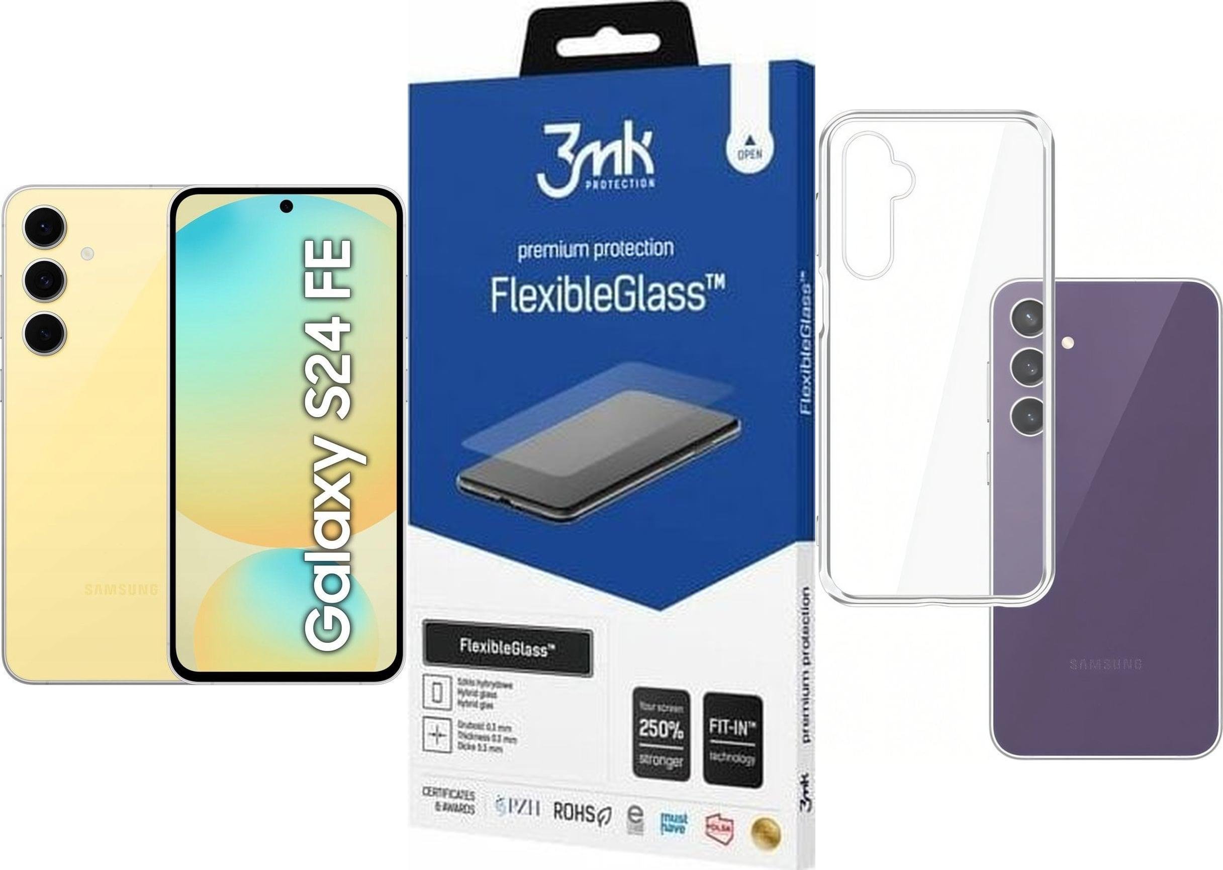 Smartfon Samsung Galaxy S24 FE 5G 8/256GB Żółty (SM-S721BZYGEUE) + FlexibleGlass + Etui Clear Case