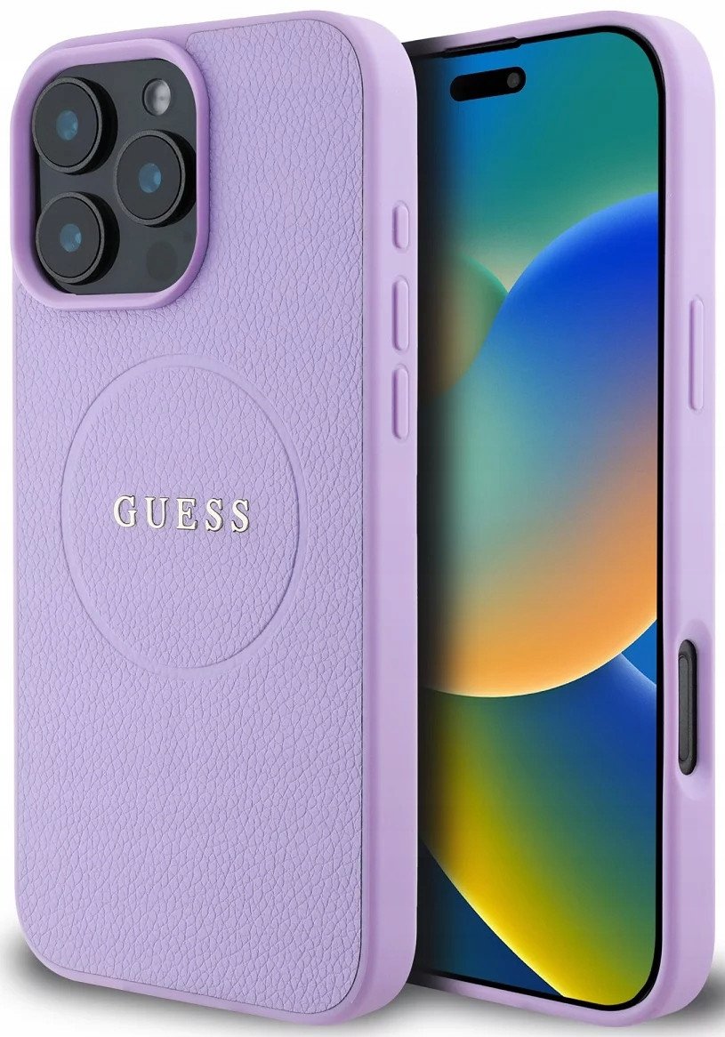 Guess Pu Grained Classic Logo Magsafe Etui Do Iphone 16 Pro Max Fioletowe