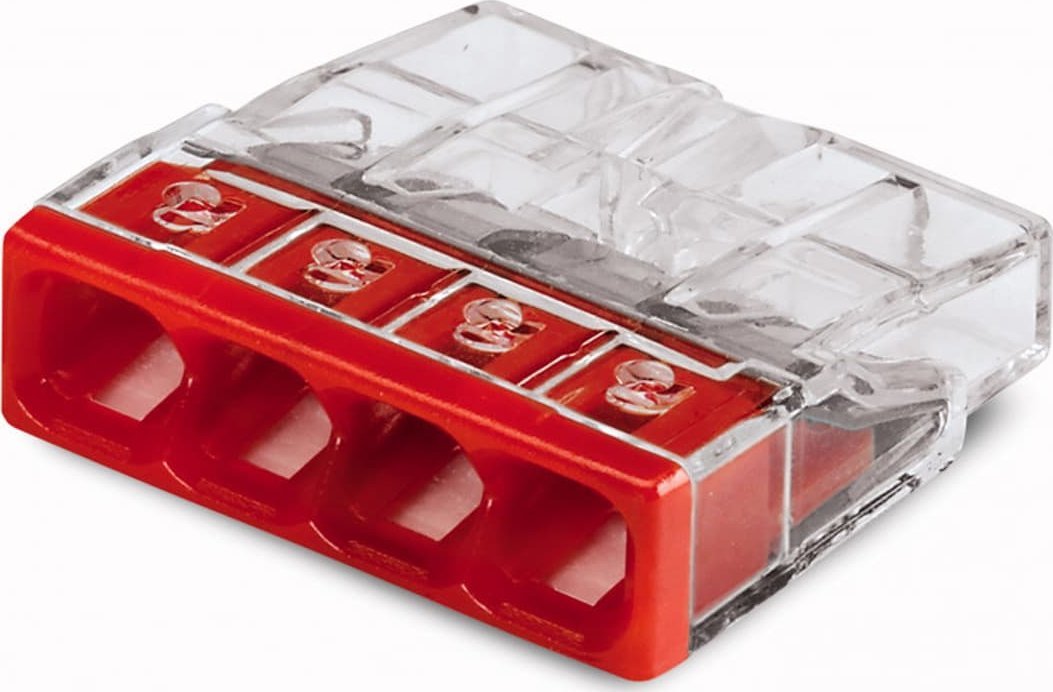 Szybkozłączka Zacisk instalacyjny szybkozłączka 4x2,5 mm2 Wago (2273-204/996-020) 2273-204/995-020 przezroczysty czerwony /blister 20 szt.