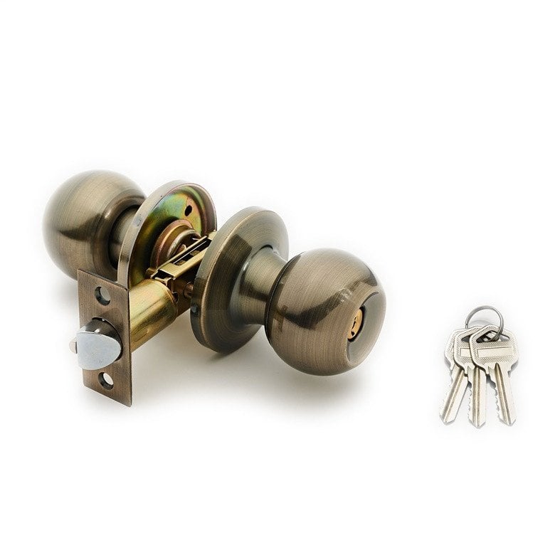 DOOR KNOB LOCK 607 AB 3 KEYS ANTIQ BRASS