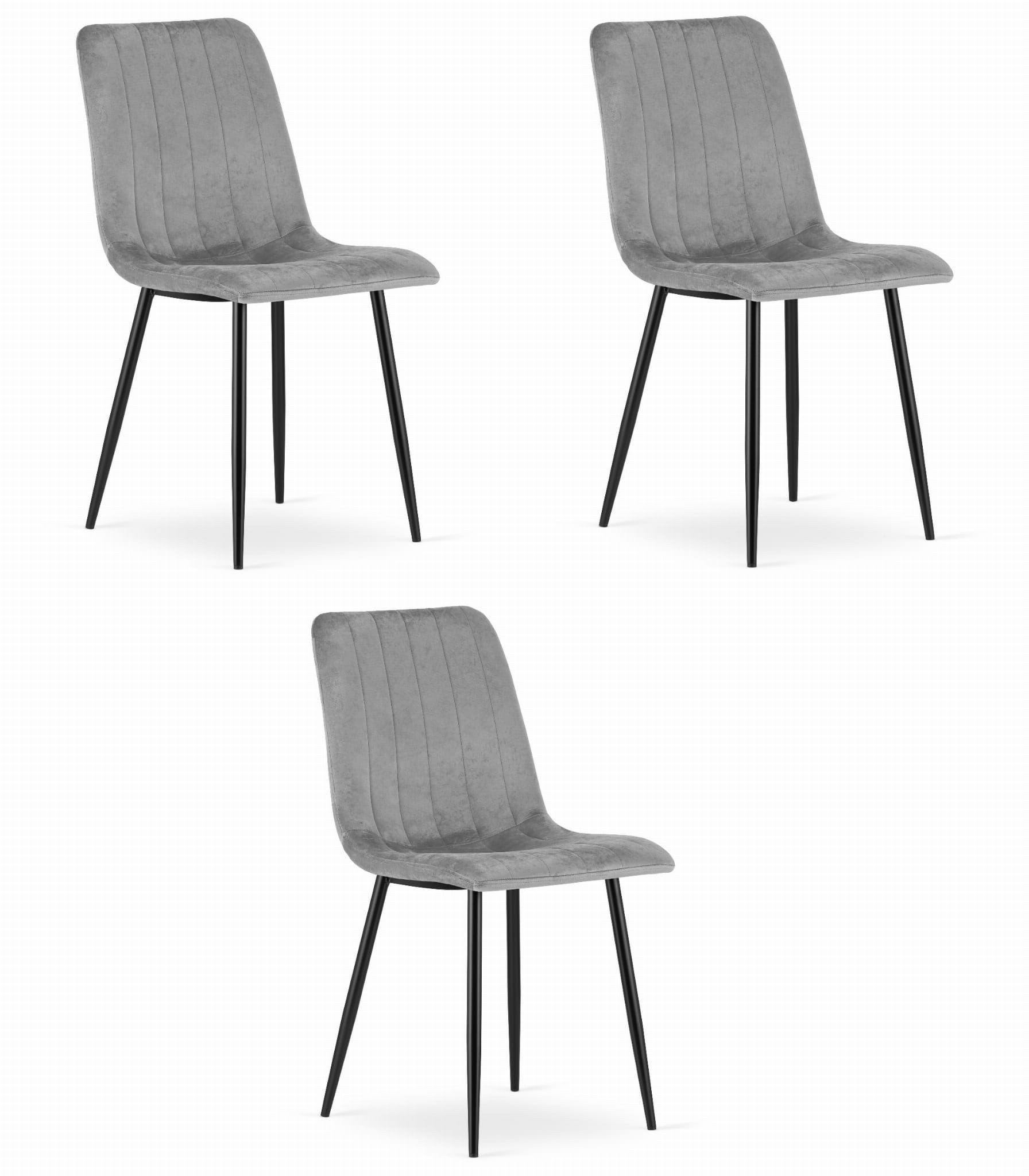 Krzesło aksamitne szare welur LAVA eleganckie do salonu kuchni x3