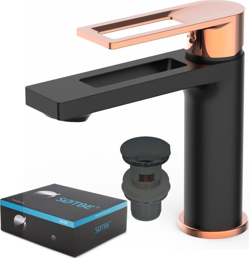 Bateria umywalkowa Sotbe Loft stojąca czarny mat + różówe złoto (LOF-B/G-SSS-12568823)