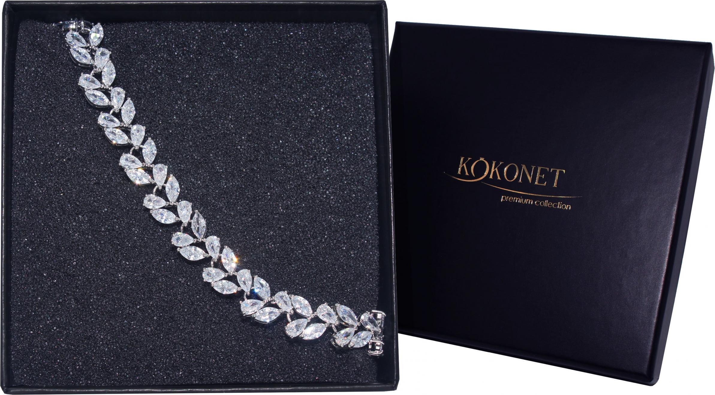 KOKONET Bransoletka ślubna z listkami srebrna BOHO błyszcząca