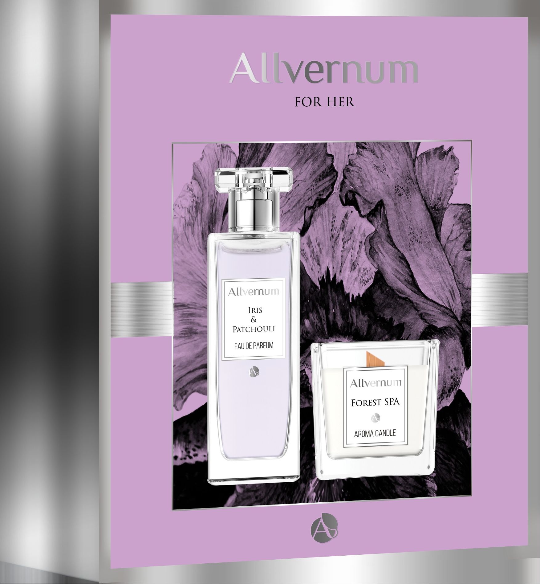 Allverne Zestaw dla kobiet Edp Iris&Patchouli 50ml+świeca Forest Spa 100g