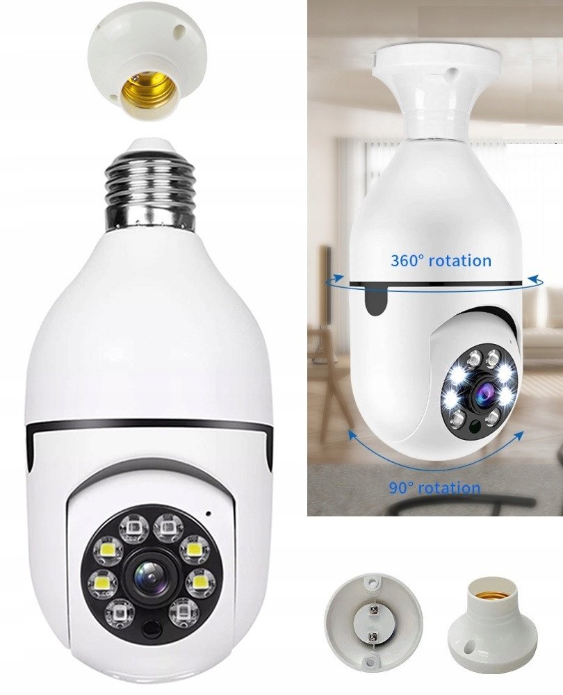 Kamera szpiegowska niania żarówka WiFi IP E27 obrotowa