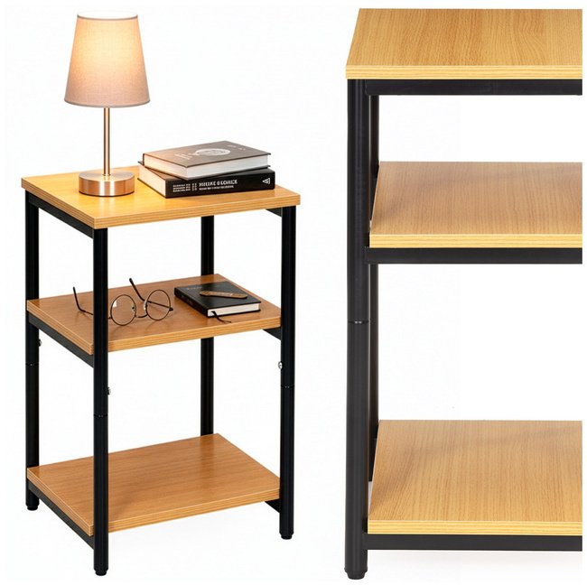 Springos Szafka nocna, stolik z półkami do sypialni 35x31x59 cm, jasnobrązowy UNIWERSALNY