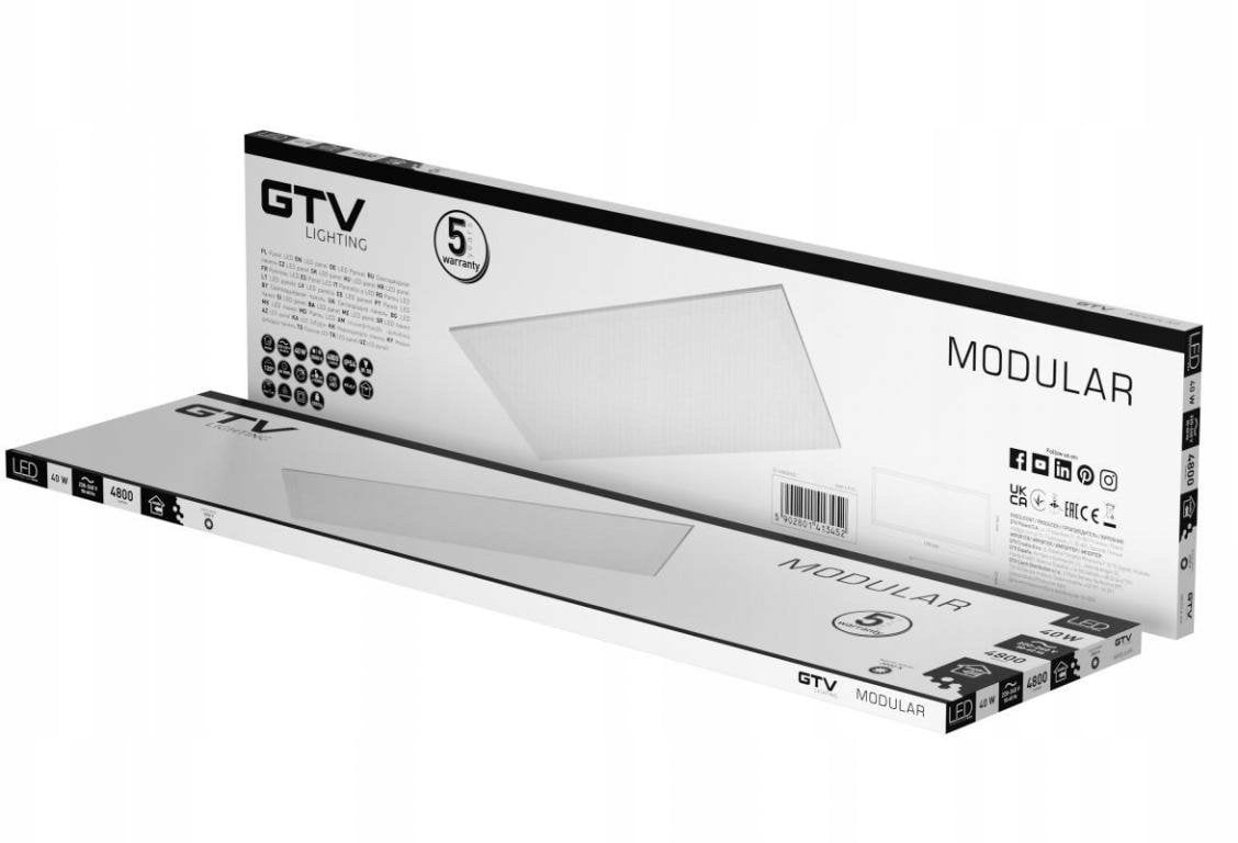 Lampa sufitowa GTV Panel LED MODULAR 40W 4800lm 3000K IP54 120x30cm LD-MOD12030-CB