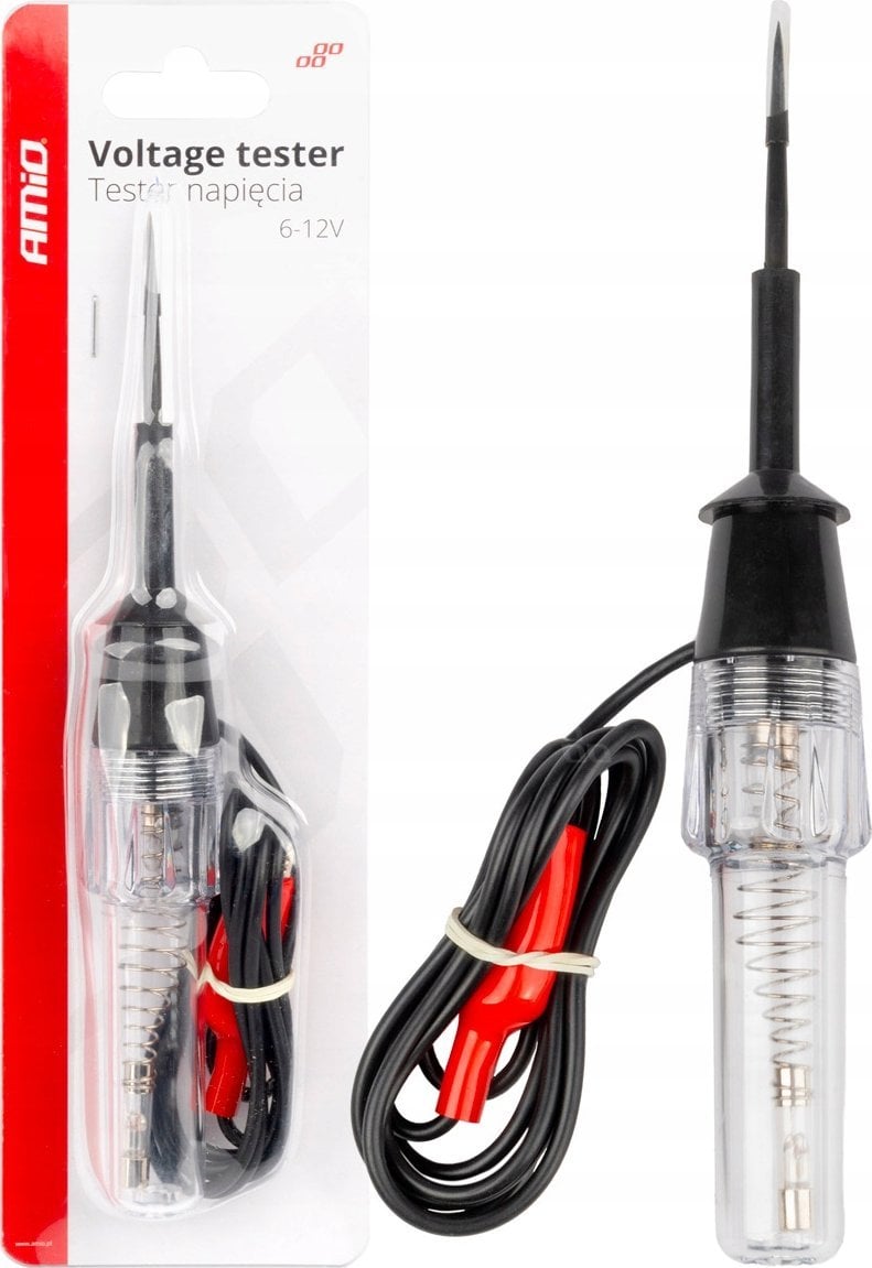 Samochodowy tester napięcia z zaciskiem krokodyl 6-12v amio-04272