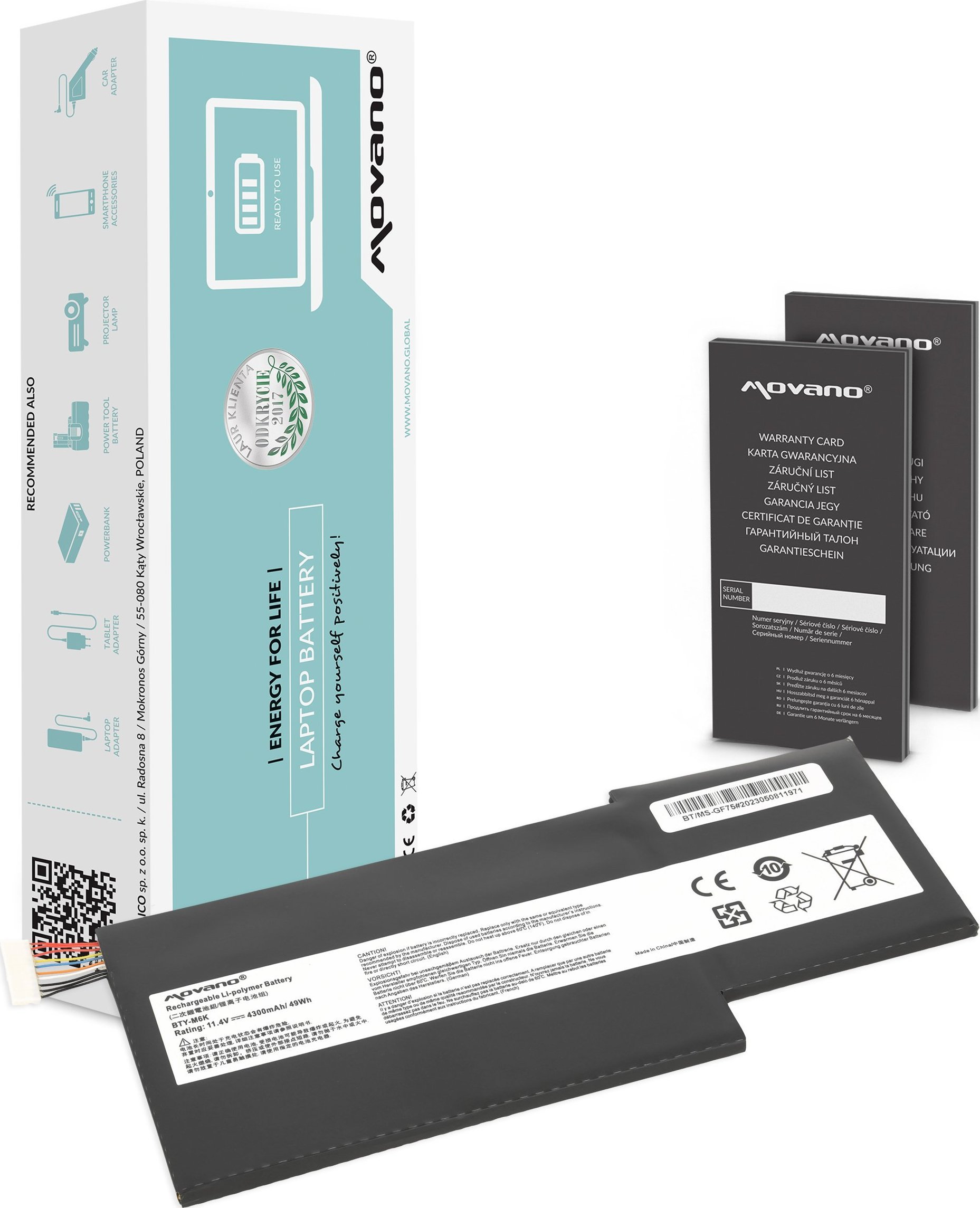 Bateria Movano Bateria BTY-M6K MS-17B4 do MSI GS63VR GS73 GF75