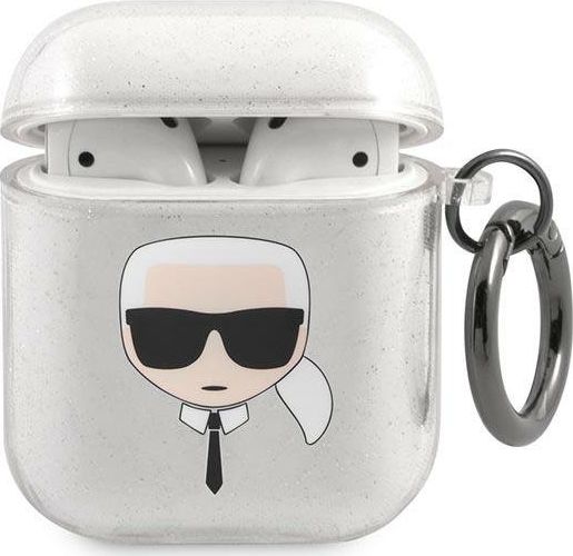 Karl Lagerfeld Etui ochronne KLA2UKHGS Glitter Karl`s Head do AirPods 1/2 srebrne