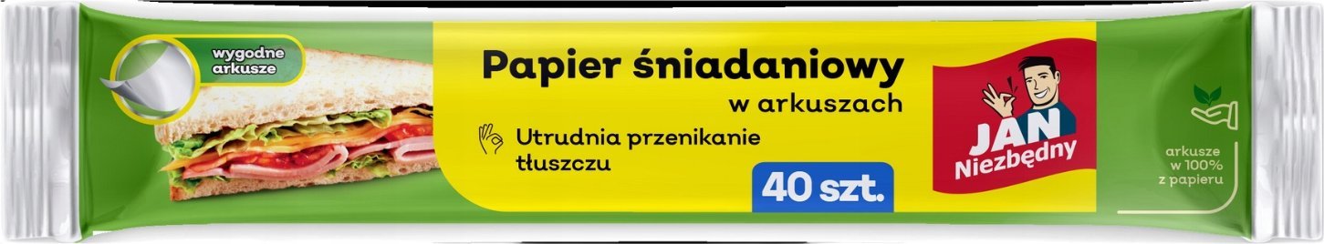 JAN Niezbędny Papier śniadaniowy JAN NIEZBĘDNY, w arkuszach, 25x30cm, 40 ark., biały