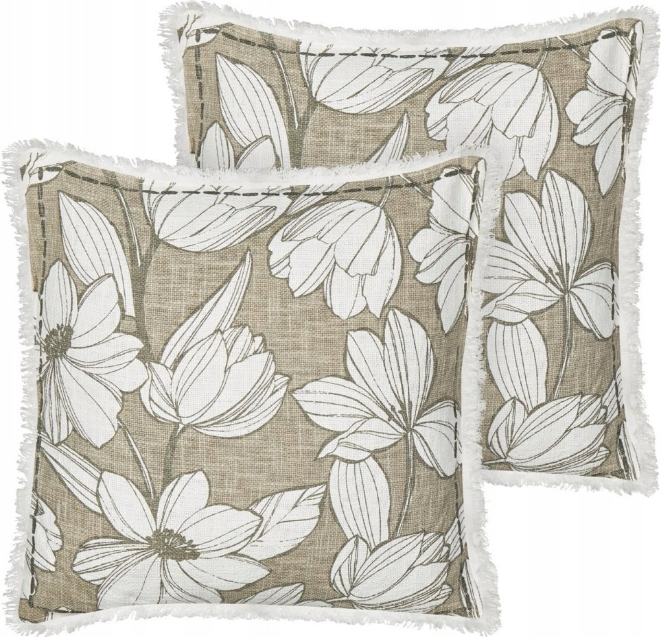 Beliani 2 poduszki dekoracyjne bawełniane w kwiaty z frędzlami 45 x 45 cm biało-zielone CYANOTIS