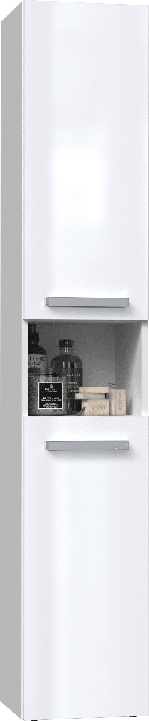 Topeshop SZAFKA ŁAZIENKOWA REGAŁ SŁUPEK NEL I BIAŁY POŁYSK