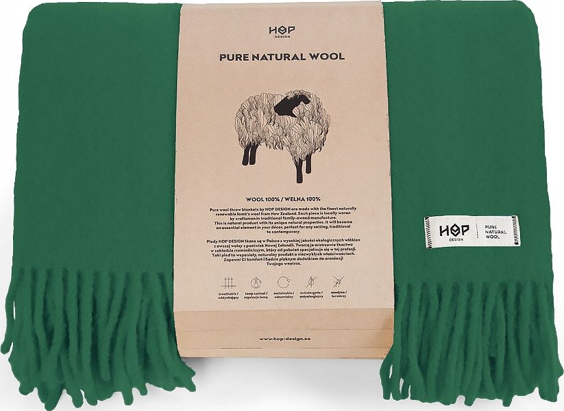 HOP Koc Yeti HOP Design z czystej wełny 145x205 zieleń