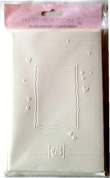 Karty tłoczone + koperty serduszka creme 06 5szt