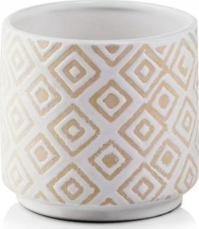 Polnix Doniczka ceramiczna cylinder wzór 13 cm biała